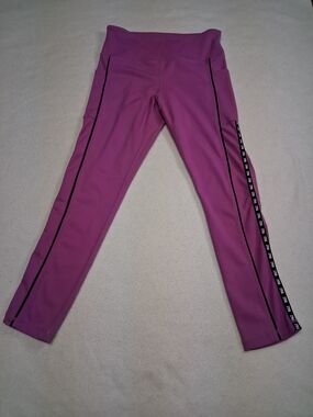 ZYIA ACTIVE womens Magenta High-Rise Active Leggings with Black Side Piping